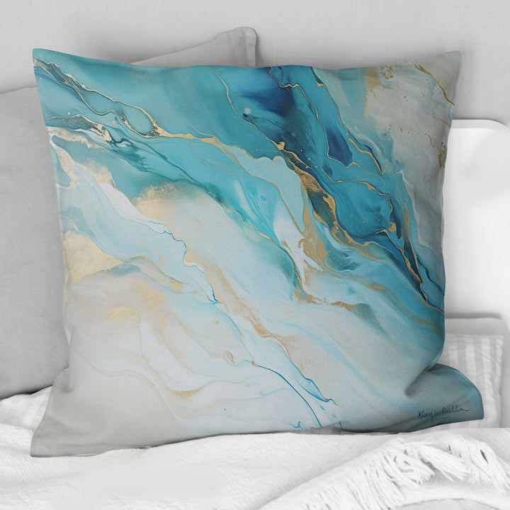 Teal And Gold Glacier Charm Liquid Art - Glacier Throw Pillow