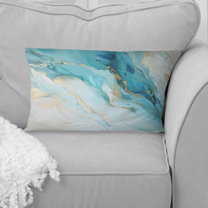 Teal And Gold Glacier Charm Liquid Art - Glacier Throw Pillow
