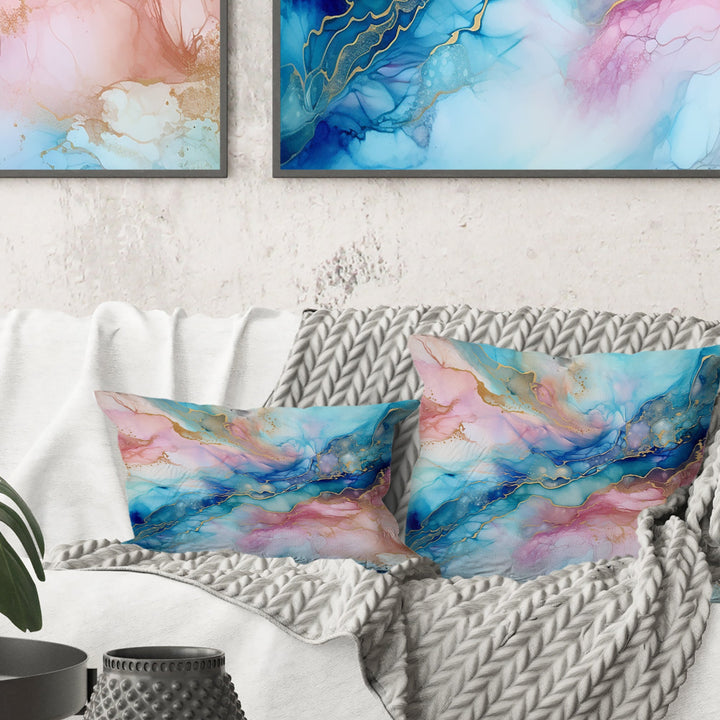 Pink And Blue Glacier Sunrise I - Abstract Shapes Throw Pillow