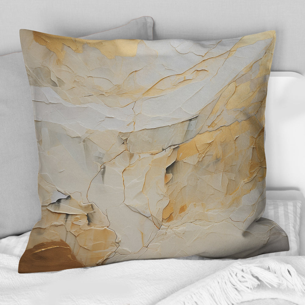 Beige And Gold Glacier Stone Simplicity II - Abstract Shapes Throw Pillow