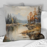 Lakeside Fall Foliage Serenity II - Lake River Throw Pillow