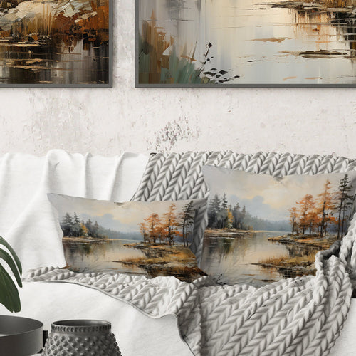 Lakeside Fall Foliage Serenity II - Lake River Throw Pillow