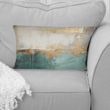 Minimalism Gold And Teal Horizon - Abstract Painting Throw Pillow