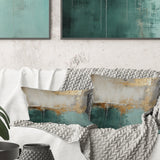 Minimalism Gold And Teal Horizon - Abstract Painting Throw Pillow