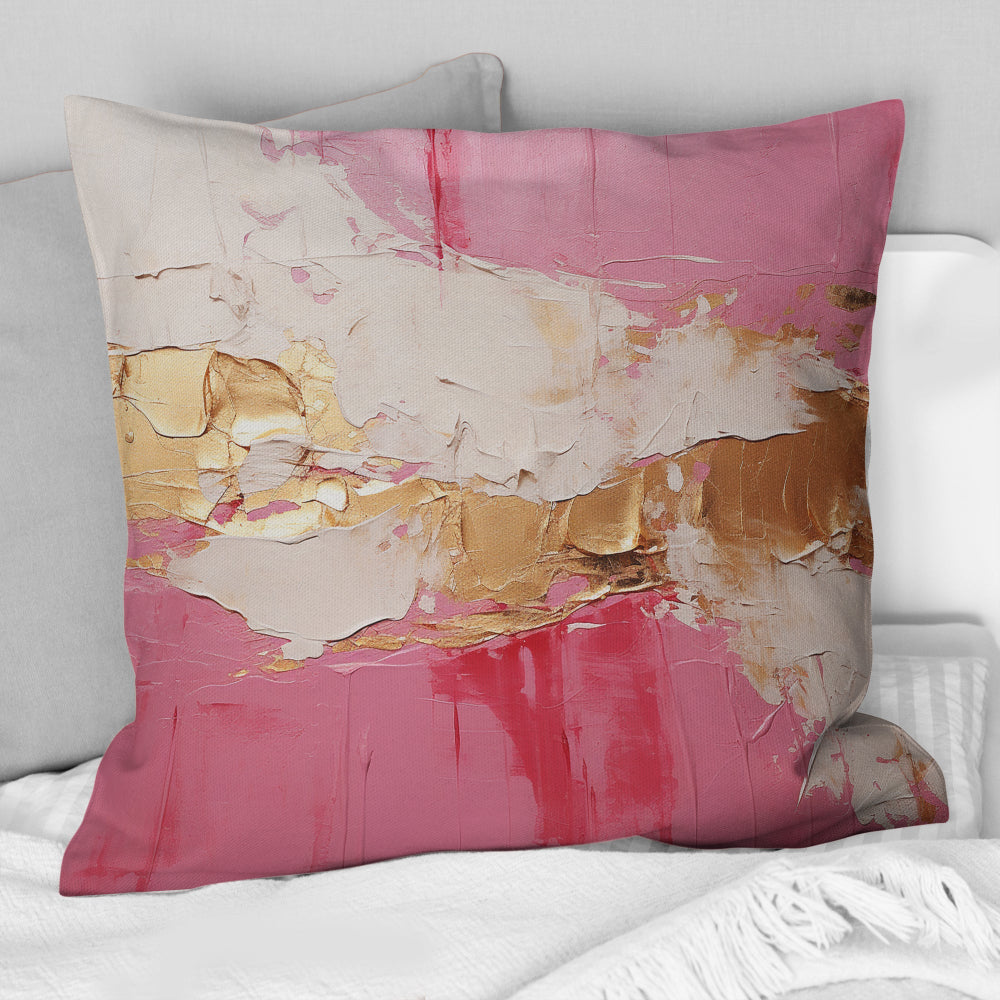 Minimalism Pink And Gold Horizon I - Abstract Painting Throw Pillow