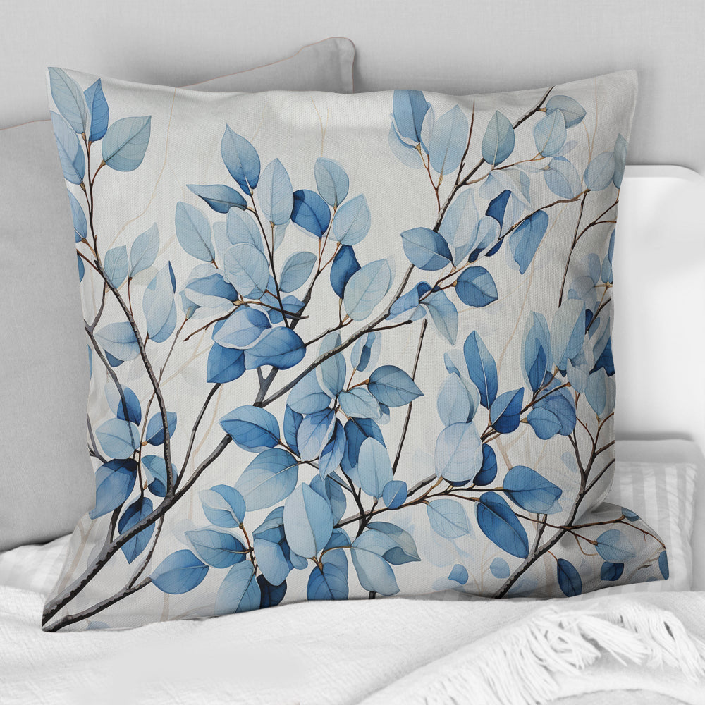 Blue And Grey Leave Bloom - Leaves Throw Pillow
