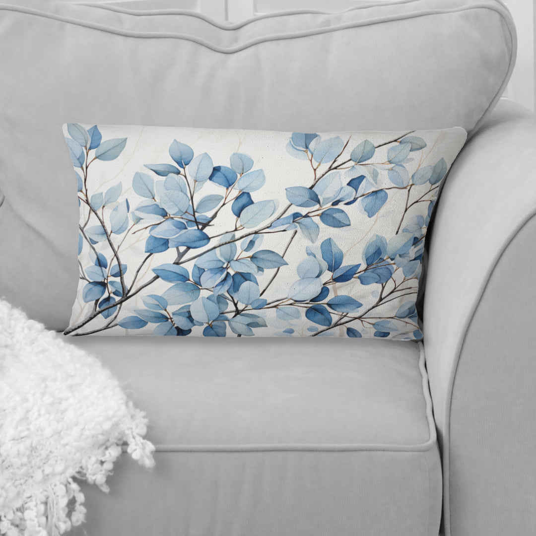 Blue And Grey Leave Bloom - Leaves Throw Pillow