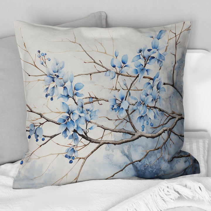 Blue And Grey Leave On Branch - Leaves Throw Pillow