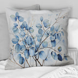 Blue And Grey Leave On Branch III - Leaves Throw Pillow