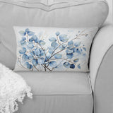 Blue And Grey Leave On Branch III - Leaves Throw Pillow
