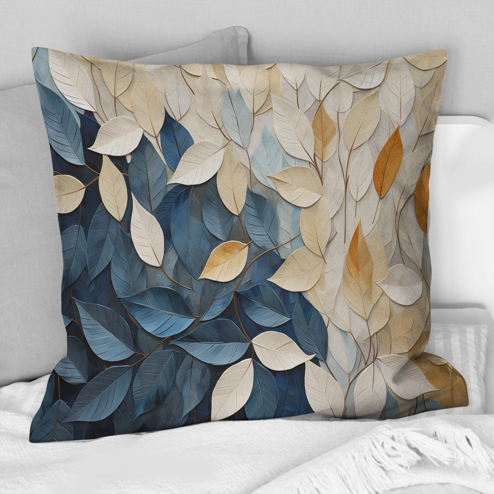 Beige And Blue Minimalism Leaves Collage - Leaves Throw Pillow