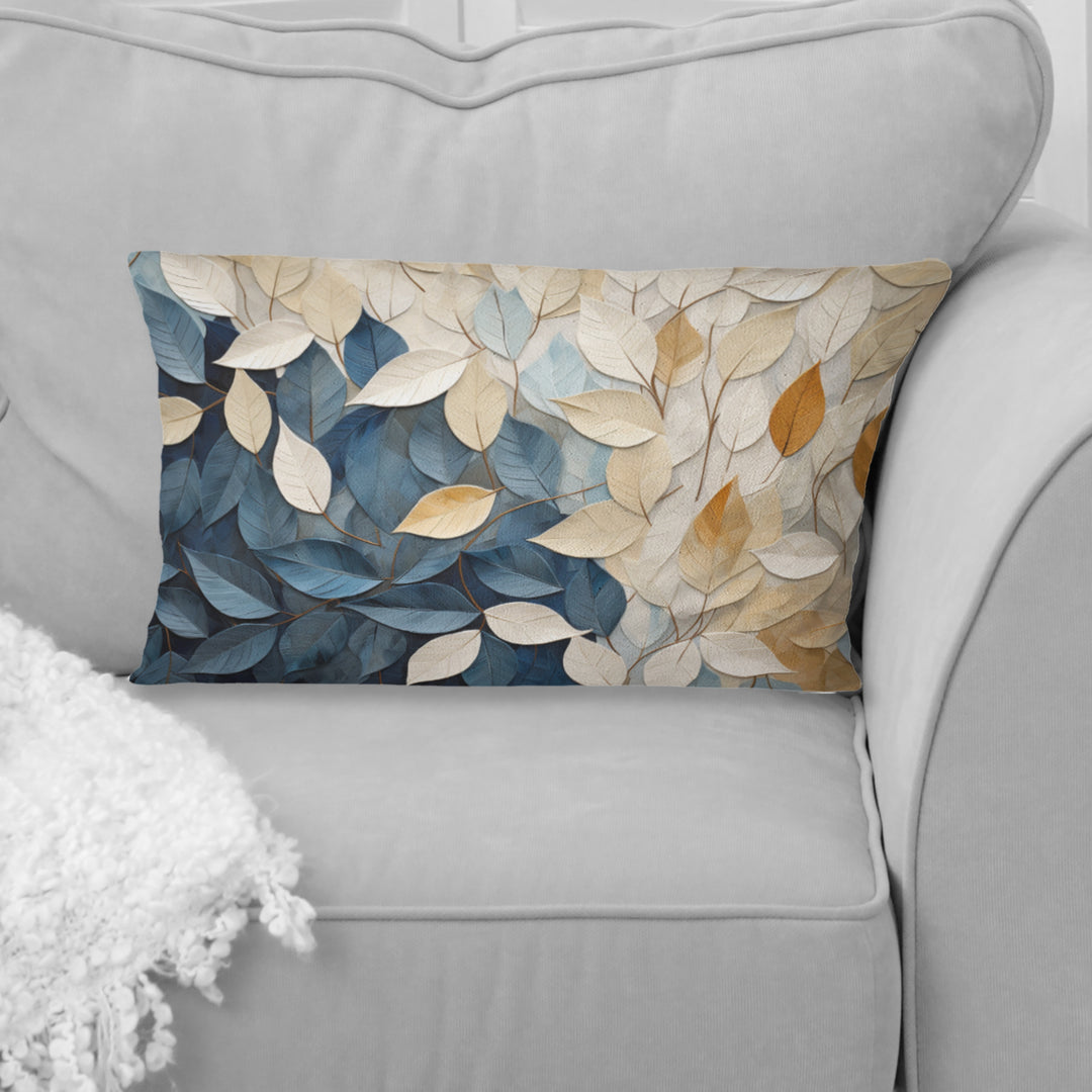 Beige And Blue Minimalism Leaves Collage - Leaves Throw Pillow