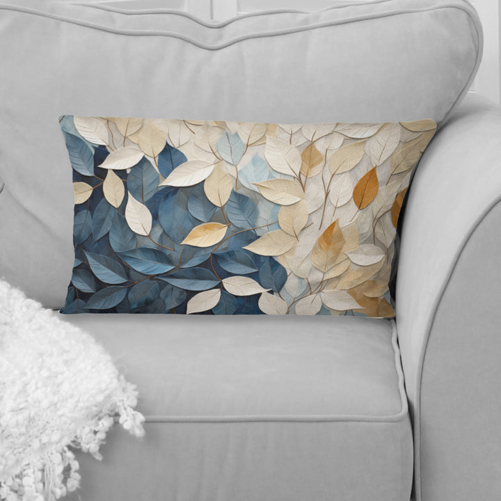 Beige And Blue Minimalism Leaves Collage - Leaves Throw Pillow