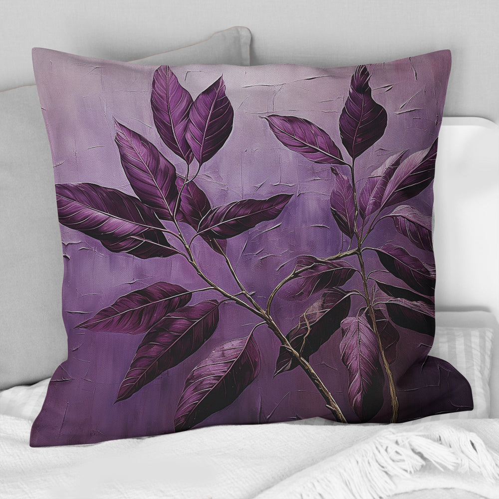 Purple Leaves Plum Precision II - Leaves Throw Pillow