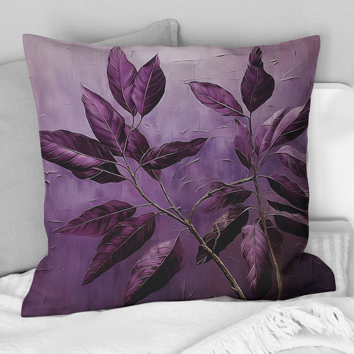 Purple Leaves Plum Precision II - Leaves Throw Pillow