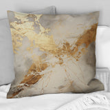 Beige And Gold Marble Lightning III - Abstract Shapes Throw Pillow