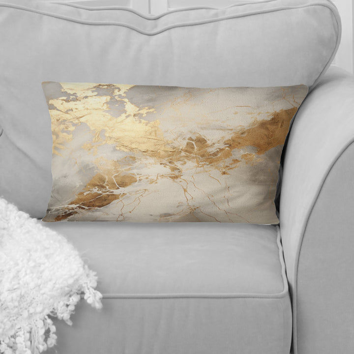 Beige And Gold Marble Lightning III - Abstract Shapes Throw Pillow