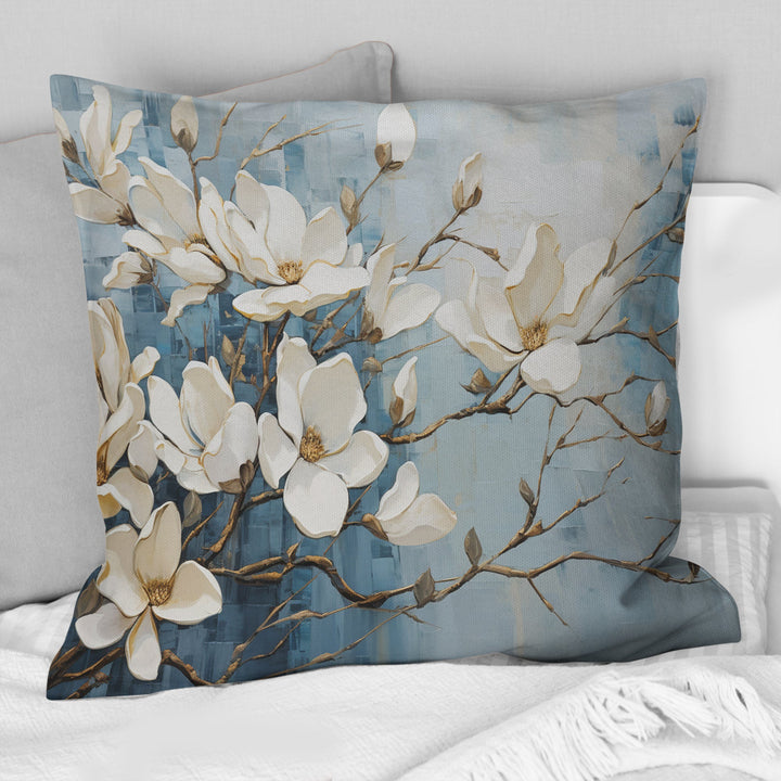 Blue And Gold Painted Magnolias VI - Magnolias Throw Pillow