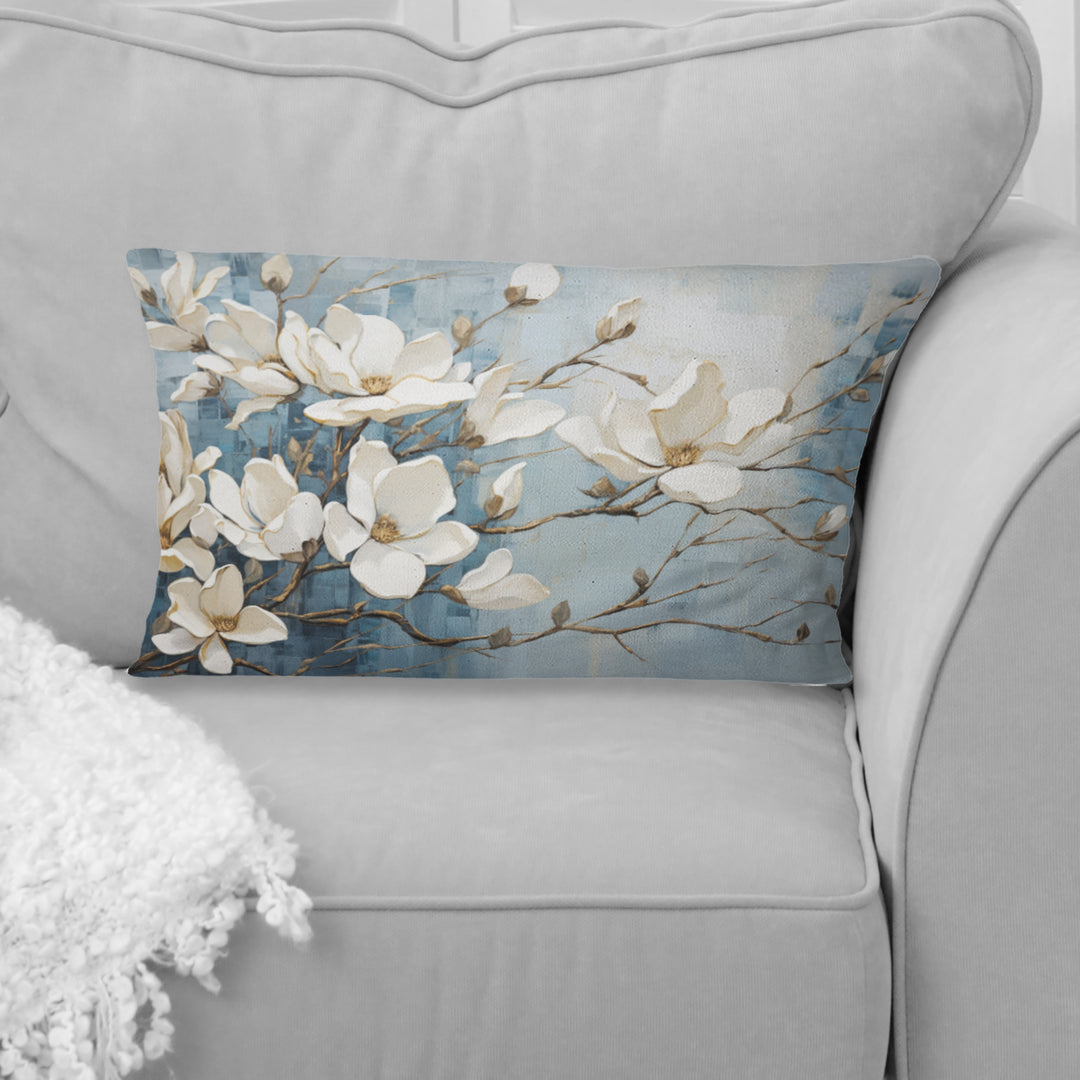 Blue And Gold Painted Magnolias VI - Magnolias Throw Pillow