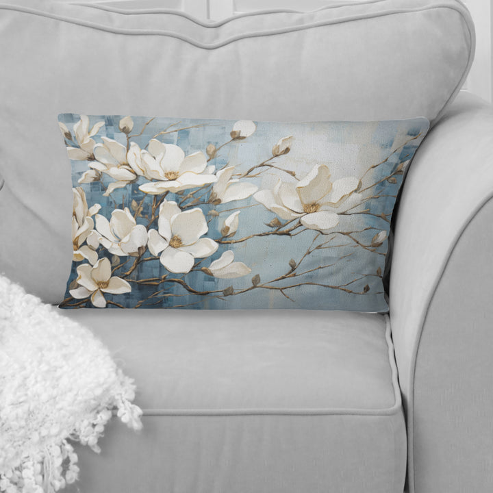 Blue And Gold Painted Magnolias VI - Magnolias Throw Pillow