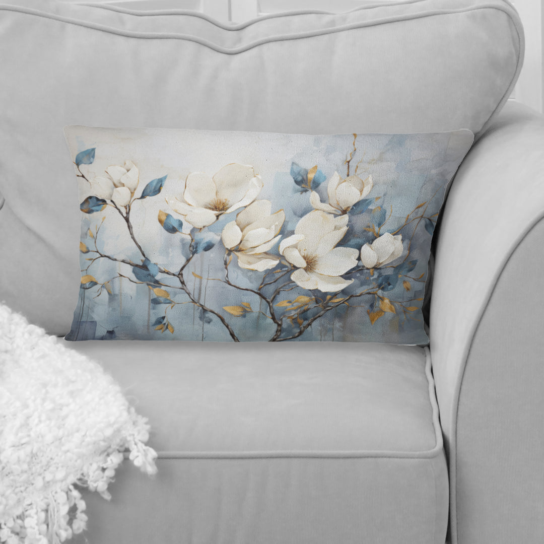 Elegant White And Blue Magnolias Tranquility - Magnolias Throw Pillow