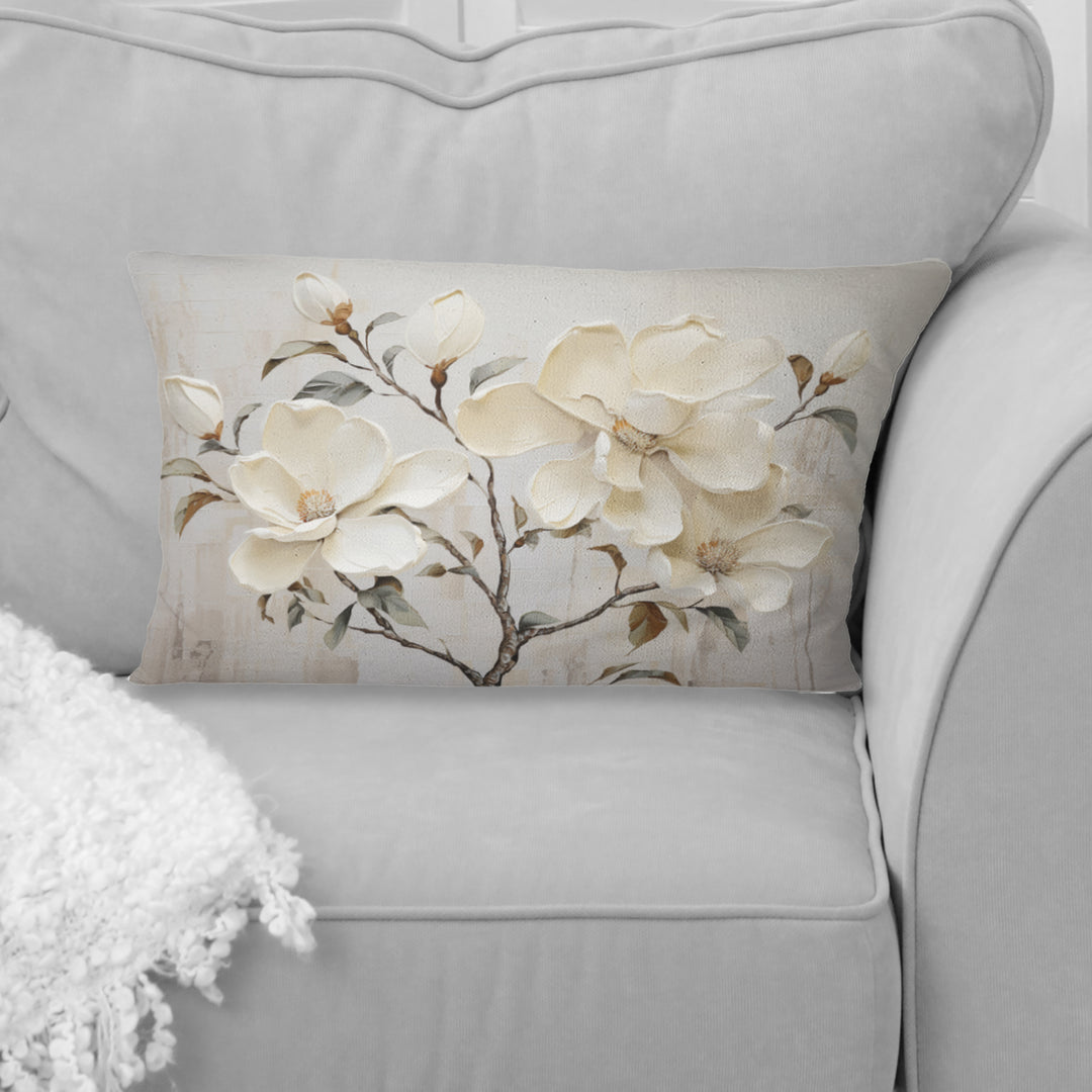 Beige And Green Magnolias Flower Blossum - Magnolias Throw Pillow