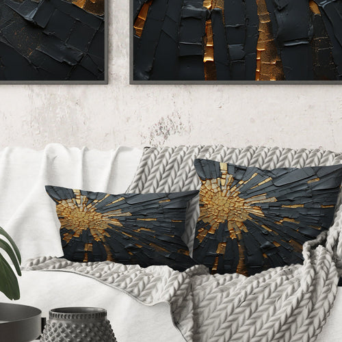 Black And Gold Abstract Meditation II - Abstract Painting Throw Pillow