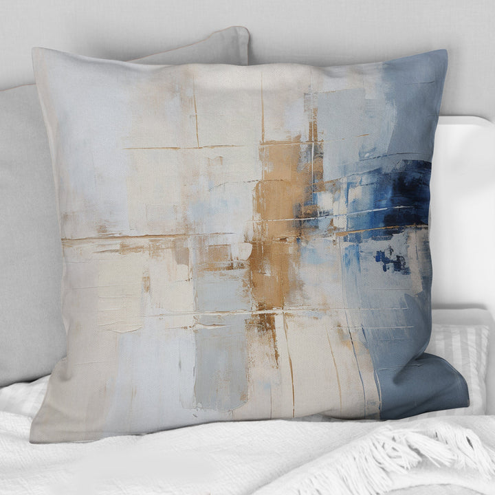 White And Blue Paint Fusion - Abstract Painting Throw Pillow