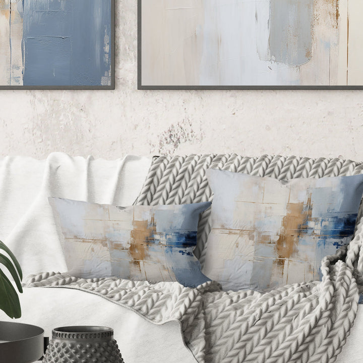 White And Blue Paint Fusion - Abstract Painting Throw Pillow