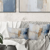 White And Blue Paint Fusion - Abstract Painting Throw Pillow