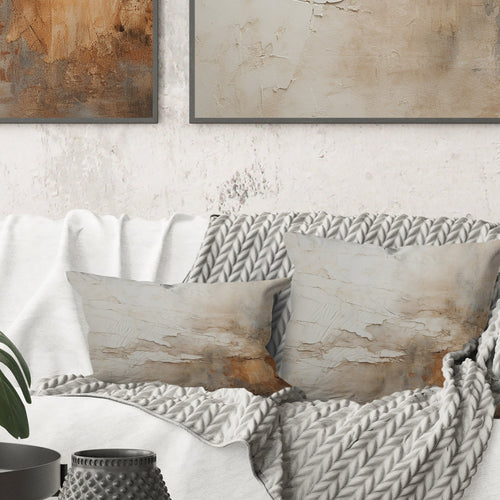 Beige And Brown Paint Fusion - Abstract Painting Throw Pillow
