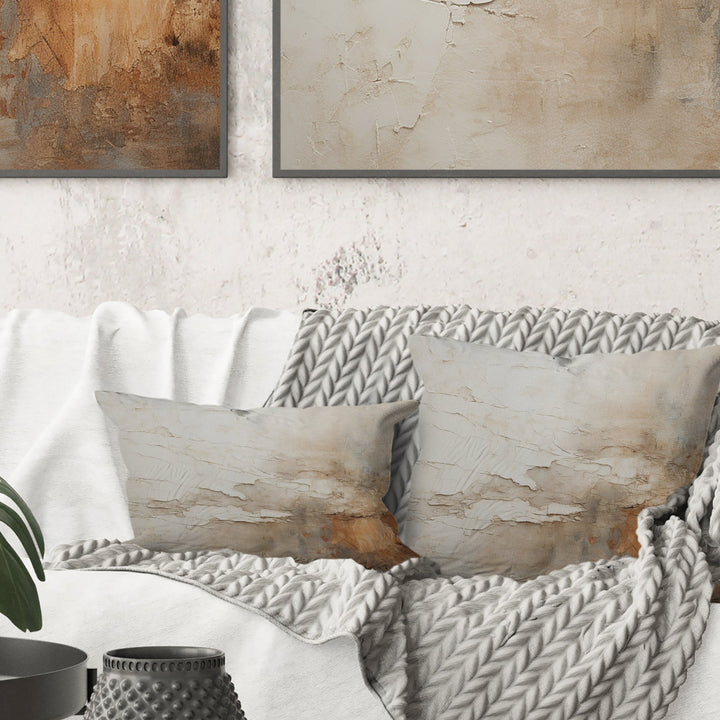Beige And Brown Paint Fusion - Abstract Painting Throw Pillow