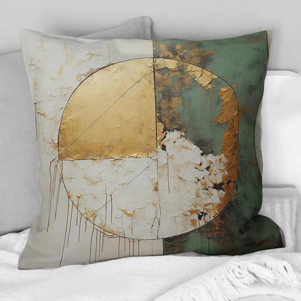 Gold And Green Paint Fusion I - Abstract Painting Throw Pillow