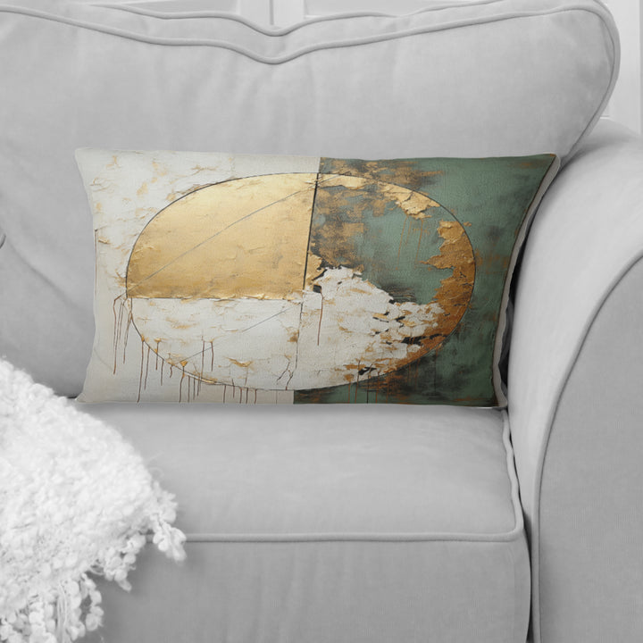 Gold And Green Paint Fusion I - Abstract Painting Throw Pillow