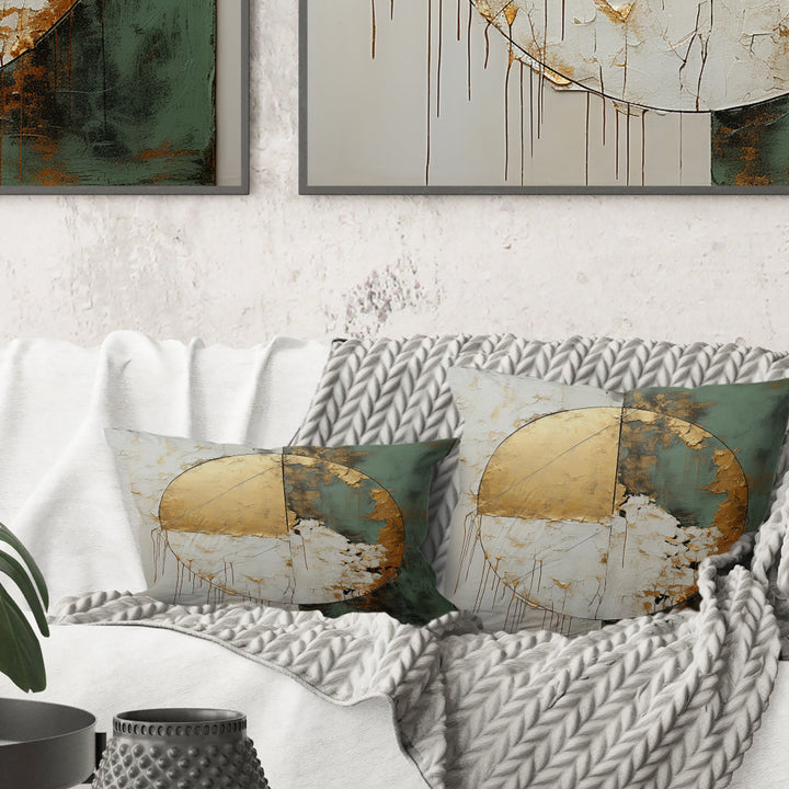 Gold And Green Paint Fusion I - Abstract Painting Throw Pillow