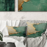 Gold And Green Paint Fusion II - Abstract Painting Throw Pillow
