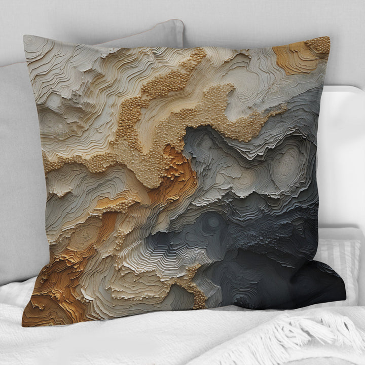 Gold And Beige River Spiral - Abstract Painting Throw Pillow
