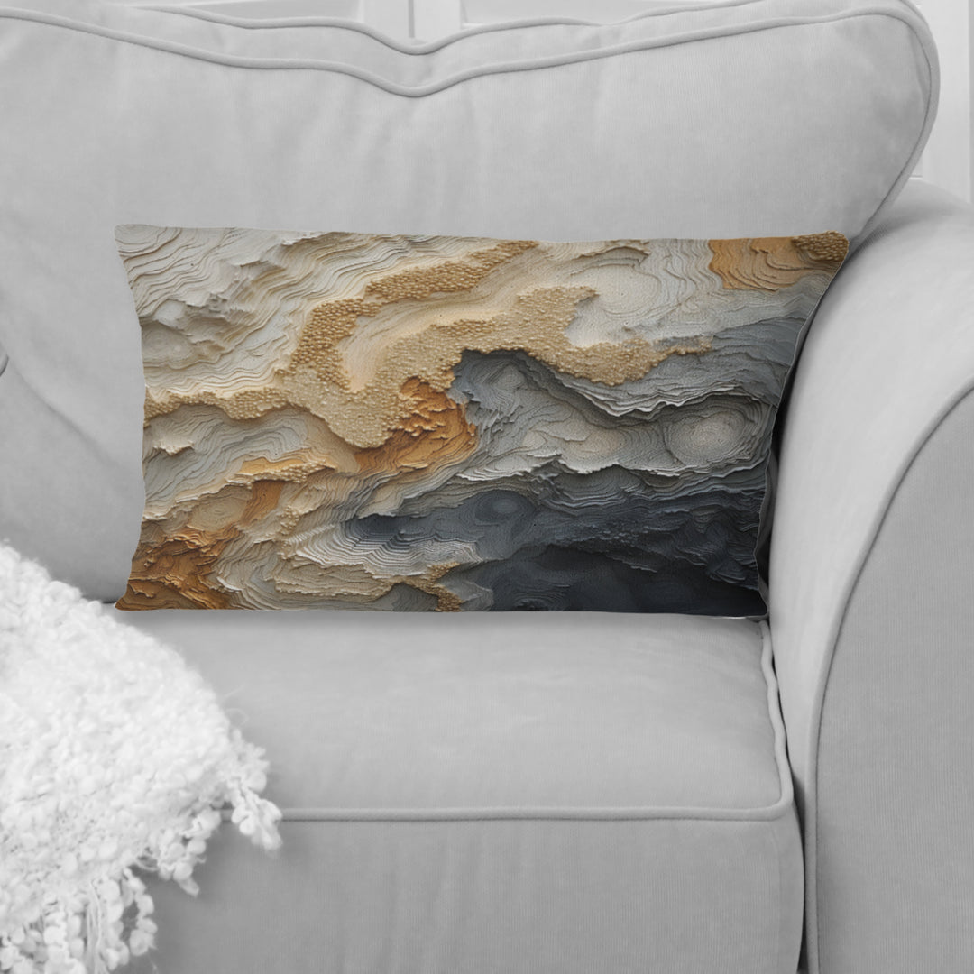 Gold And Beige River Spiral - Abstract Painting Throw Pillow