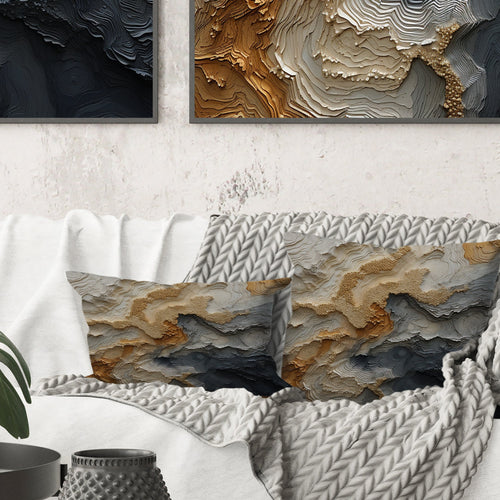 Gold And Beige River Spiral - Abstract Painting Throw Pillow