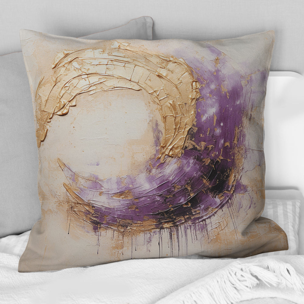 Gold And Purple Lunar Spiral - Abstract Painting Throw Pillow