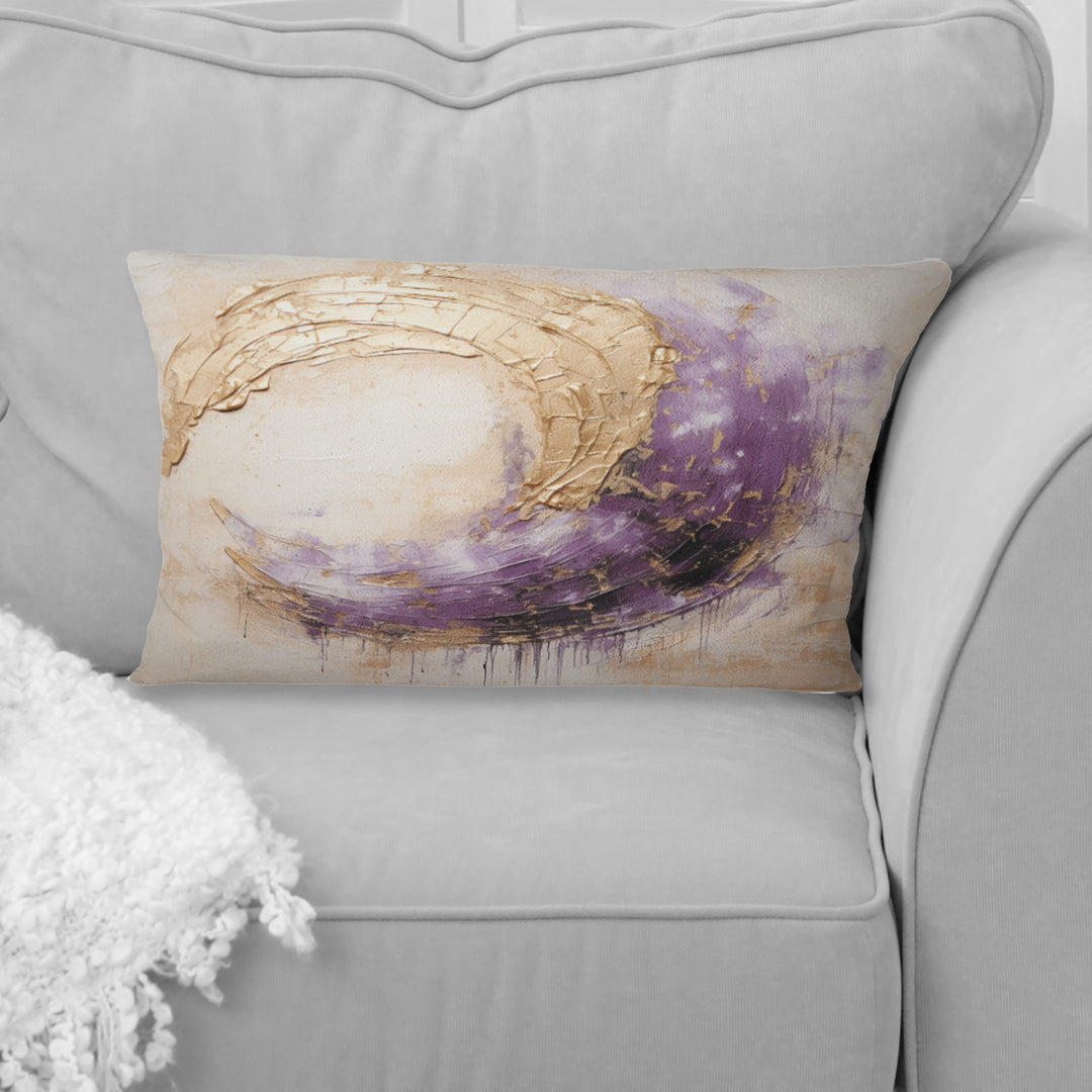Gold And Purple Lunar Spiral - Abstract Painting Throw Pillow