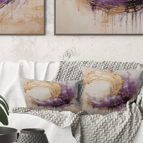 Gold And Purple Lunar Spiral - Abstract Painting Throw Pillow