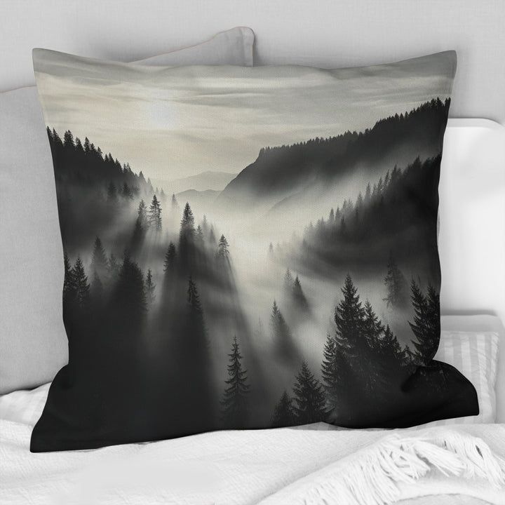 Mysterious Misty Mountain Morning - Minimalism Throw Pillow