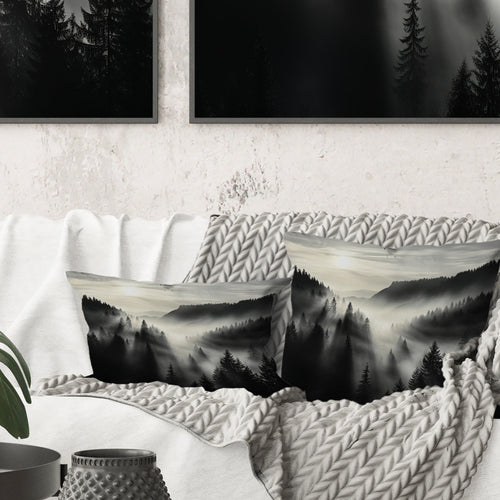 Mysterious Misty Mountain Morning - Minimalism Throw Pillow