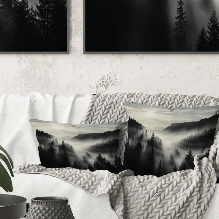 Mysterious Misty Mountain Morning - Minimalism Throw Pillow