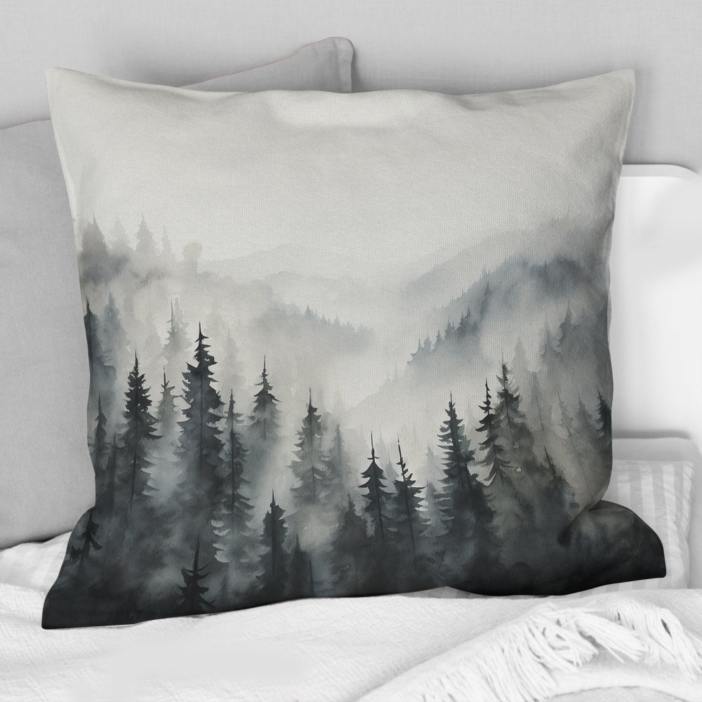 Grey Misty Morning Forest Horizon - Forest Throw Pillow