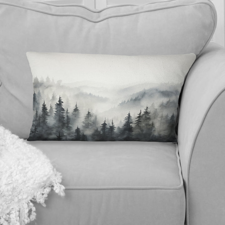 Grey Misty Morning Forest Horizon - Forest Throw Pillow