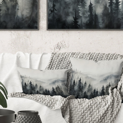 Grey Misty Morning Forest Horizon - Forest Throw Pillow