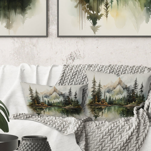 Watercolor Mountain Dreamscape - Mountains Throw Pillow