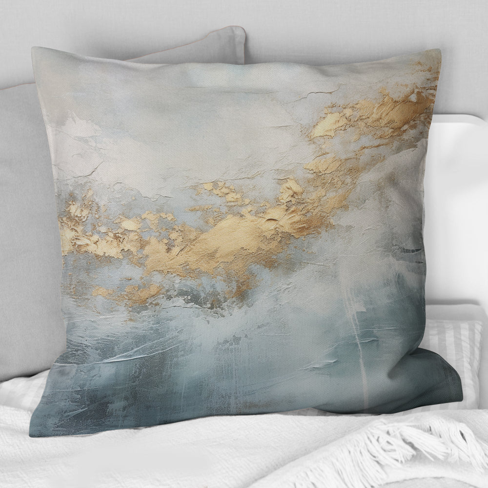 Beige Blue Gold Ocean Storm V - Abstract Shapes Throw Pillow